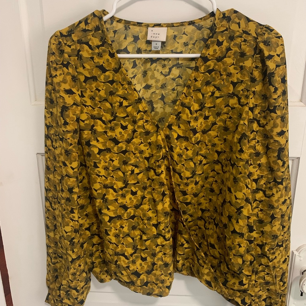 A New Day yellow and blue floral shirt